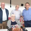 photo renée plissonneau a fêté ses 100 ans entourée de son neveu paul nouet, de son collègue andré sage et de dominique leroy, maire de courtillers.