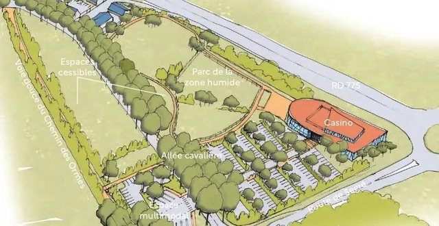 photo  projet de casino du lion-d'angers (esquisse non contractuelle et non définitive). l’équipement prendra place à côté du rond-point de la route de segré, juste à côté d’une zone humide et à quelques centaines de mètres de la future gendarmerie.  &copy;  commune du lion-d'angers 