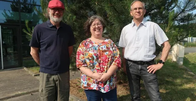 photo  baugé, le 3 juin 2025. olivier hurtault et amanda belleuvre, président et salariée du club baugeois entreprendre, en compagnie de jean-françois cullerier, vice-président de baugeois-vallée, en charge du développement économique.  &copy;  co - agathe le nueff 