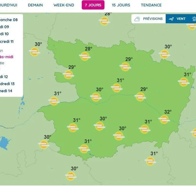photo la journée de mercredi sera la plus chaude de la semaine.  ©  capture d’écran : météo france