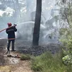 photo  l’engin, une abatteuse, a été entièrement détruit. le feu s’est propagé à près de 3 000 m2 de sous-bois et à quelques arbres. 