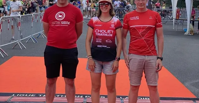photo  nicolas bousquet, président de l’association cholet triathlon et les membres du bureau coorganisateurs de l’événement, elisa louet et clément déqué.  &copy;  ouest-france 