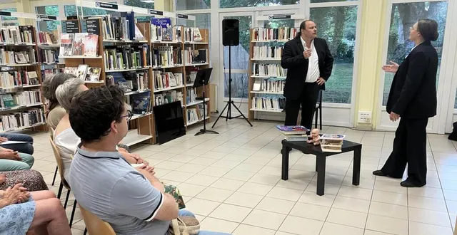 photo  frédéric louineau et emmanuelle briffaud de la compagnie fidèle idée à la bibliothèque de tiercé.  &copy;  ouest-france 