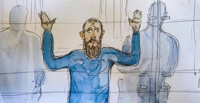 photo  michaël chiolo a de nouveau affirmé son allégeance à l’état islamique et justifié l’assassinat de non musulmans, ce jeudi 19 juin 2025, devant la cour d’assises spéciale de paris. dessin réalisé le premier jour du procès.  &copy;  afp / benoît peyrucq 