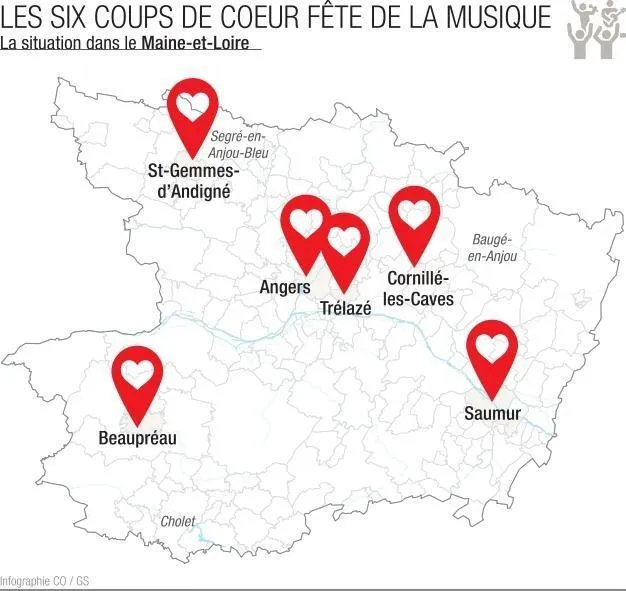 photo les six coups de cœur des rédactions du courrier de l’ouest pour la fête de la musique en maine-et-loire.  ©  infographie co