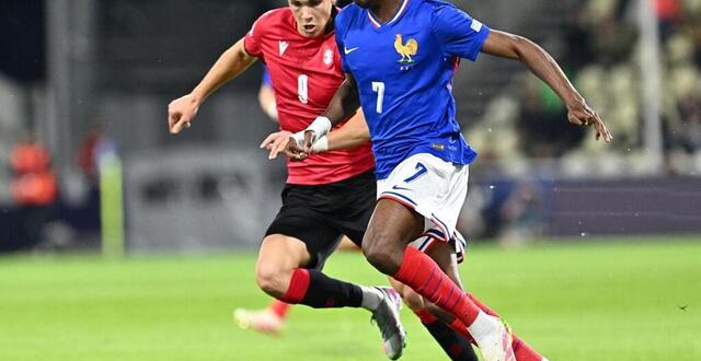 photo le but de mathys tel contre le danemark a envoyé les bleuets en demi-finale de l’euro espoirs 2025. © joe klamar / afp
