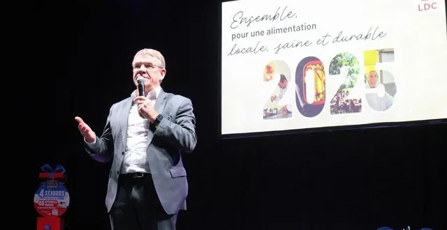 photo  philippe gelin, le président du groupe ldc, lors des vœux de l’entreprise à sablé-sur-sarthe, en janvier 2025.  &copy;  archives ouest-france 