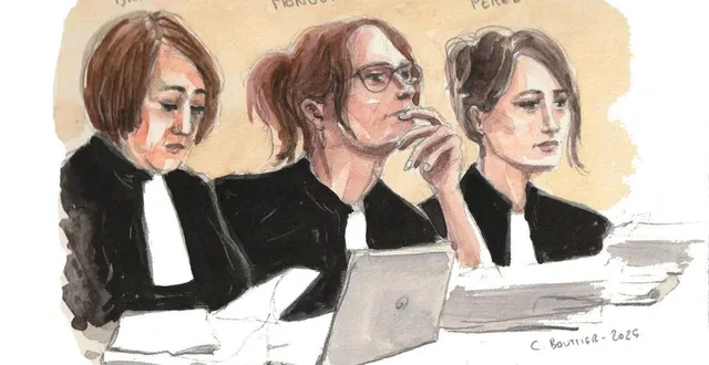 photo  les trois avocates de la défense dans le procès du coup de feu mortel sur l’aire d’accueil des gens du voyage à la ferté-bernard.  &copy;  dessin charlotte foisseau-bouttier 