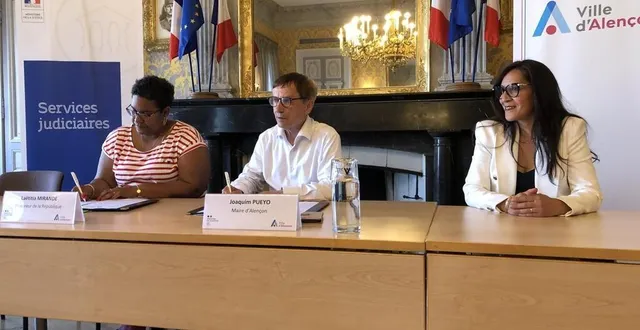 photo  laëtitia mirande, procureure, joaquim pueyo, maire d’alençon, et nasira archen, adjointe à la tranquilité publique.  &copy;  ouest-france 