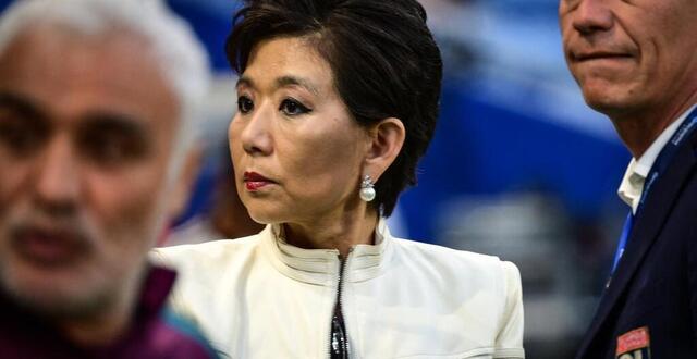 photo michele kang, femme d’affaires américaine, nouvelle présidente de l’olympique lyonnais lors de la finale de la d1 arkema entre le psg et l’ol, le 16 mai 2025 au groupama stadium. © olivier chassignole / afp