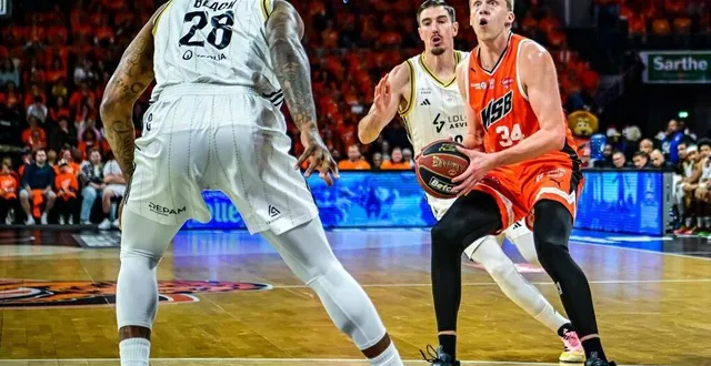 photo  le manceau david dileo, ici contre l’asvel, le 12 mai 2025, en championnat, à antarès.  &copy;  photo : le maine libre - yvon loué 