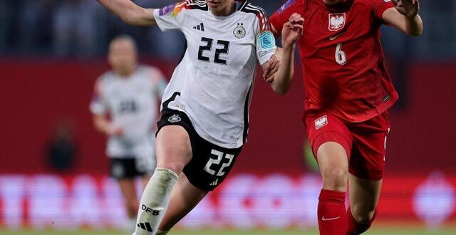 photo jule brand et sylwia matysik lors du match entre l’allemagne et la pologne pour les qualifications à l’euro féminin 2025, le 31 mai 2024 en allemagne. © boris streubel / getty images via afp