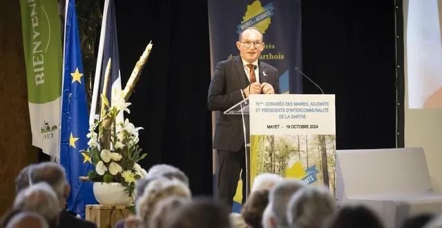 photo  emmanuel franco, le président de l’association des maires de la sarthe, lors du congrès 2024, à mayet.  &copy;  @amf72 