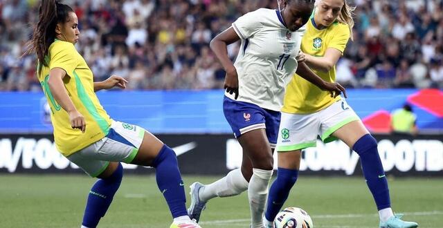 photo kadidiatou diani lors du match de préparation à l’euro face au brésil, le 27 juin 2025. © alex martin, afp
