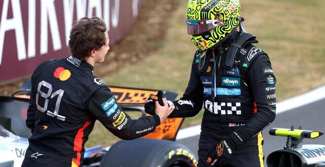 photo lando norris (à droite) a gagné à silverstone mais pointe toujours à la 2e place du championnat du monde des pilotes, derrière oscar piastri (à gauche). © clive rose / afp
