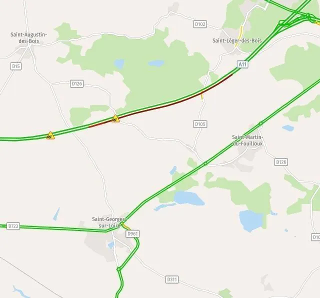 photo le bouchon s’est formé très rapidement après l’accident.  ©  capture d’écran mappy