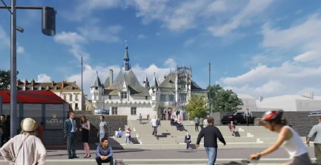 photo  une vue conceptuelle du futur grand escalier donnant sur la place de la république, concernant le projet des nouveaux quais à saumur.  &copy;  bp architectes 