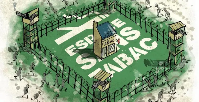 photo  depuis le 1er juillet, angers, comme les autres villes de france, interdit le tabac dans certains espaces publics. boz, notre dessinateur, n’a pas pu s’empêcher d’imaginer un bureau de tabac dans ces zones. il est taquin…  &copy;  benoît vieillard 