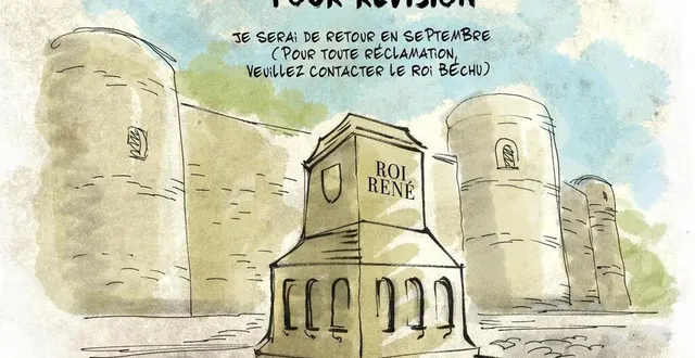 photo  le roi rené va cesser ses bêtises, le temps de prendre une pause estivale. il a laissé le soin à boz, notre dessinateur, de faire passer le message. mais attendez avant de fondre en larmes : les cancans seront bien de retour, à partir du mois de septembre. faudra juste être patient…  &copy;  benoît vieillard 