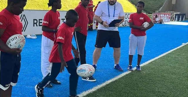 photo  marcoussis (essonne), jeudi 10 juillet 2025. près de 140 jeunes joueurs ont été licenciés à la fédération de rugby spécialement pour l’occasion.  &copy;  k’léidoscope 