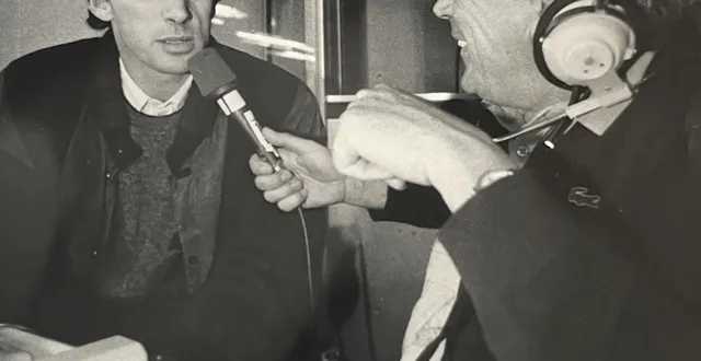 photo  serge bordot (à droite), en pleine interview de maxime bossis.  &copy;  collection familiale 