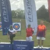 photo  à droite, sur la troisième marche du podium, danielle briancourt a obtenu la médaille de bronze dans la catégorie senior, arc à poulie. 