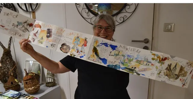 photo  frédérique massalaz présentait ses aquarelles et cahiers de voyages.  &copy;  le maine libre 