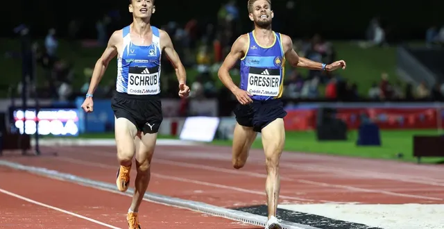 photo le sprint final entre yann schrub et jimmy gressier sur le 5000 m a constitué le moment fort de la soirée de ce vendredi 1er août 2025 © romain perrocheau / afp