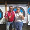 photo  dimanche 3 août, le club des archers du so candé a fêté ses récents champions, au stade guy-langevin. danielle briancourt, présente au club depuis trois ans, a été médaillée de bronze au championnat de france. frank haudouin est, lui, devenu champion de france para en tir à l’arc extérieur dans sa catégorie « open scratch » homme. il a été 38 fois champion de france en individuel ou par équipes. 
