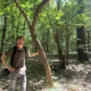 photo  clément le moine, gestionnaire des espaces naturels, au milieu des jeunes arbres et des vieux troncs qui forment l’équilibre vivant de la forêt. 