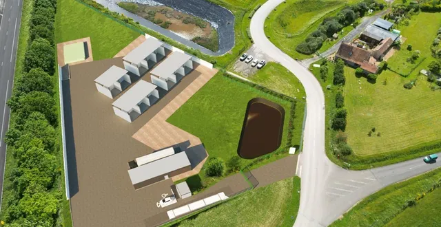 photo  selon les projections 3d faites par voltr, voici à quoi devrait ressembler le futur site de stockage de batteries lithium à durtal (maine-et-loire).  &copy;  voltr 