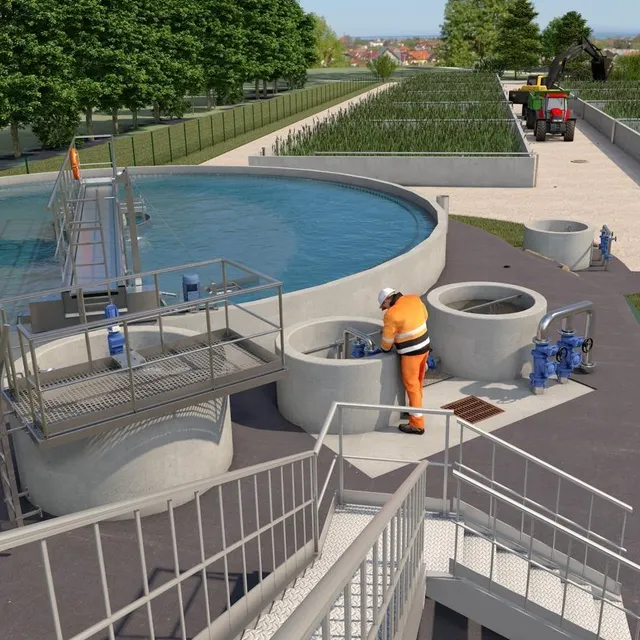 photo les casiers de roseaux, en arrière plan, viendront contenir les boues une fois traitées.  ©  plan d’architecte - atelier rvl