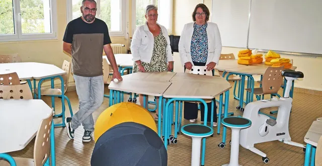 photo  l’équipe de direction, dans la salle flexible dont l’aménagement se termine : karl baumy, secrétaire ; sylvie pellerin, gestionnaire et marie-estelle liégeois, principale.  &copy;  ouest-france 