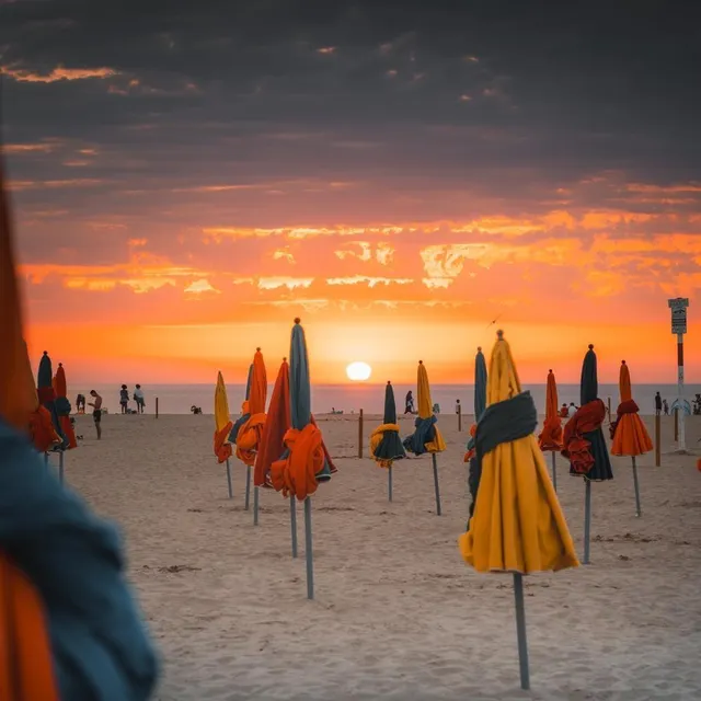 Les parasols de Deauville (Calvados) qui replient leur corolle de toile au soleil couchant. Bel instant capté par Adrien Lauqué @adrien.lauque, le 31 juillet. @adrien.lauque photo les parasols de deauville (calvados) qui replient leur corolle de toile au soleil couchant. bel instant capté par adrien lauqué @adrien.lauque, le 31 juillet. © @adrien.lauque