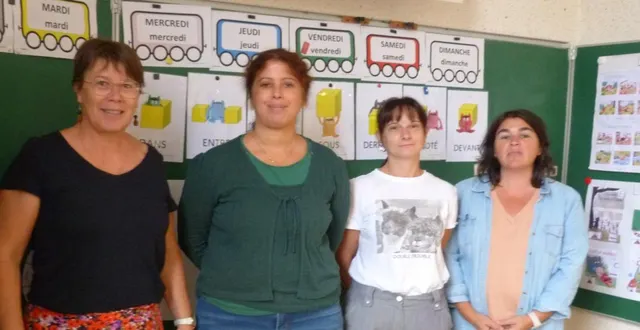 photo  de gauche à droite, caroline rossignol, directrice, myriam pelletier, institutrice, karine bresson, atsem et ingrid billlion, agent de cantine.  &copy;  ouest-france 