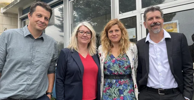 photo  la ferté-bernard, mardi 2 septembre 2025. l’équipe de direction du lycée robert-garnier de la ferté-bernard est prête pour cette rentrée scolaire 2025-2026. de gauche à droite : franck burgerjon, céline guioullier, sarah boulerie et pascal botineau.  &copy;  le maine libre 