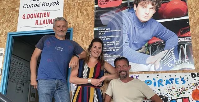 photo  emmanuel flouvat, claire-émilie simon et régis eude (de gauche à droite) sont le relais entre les fondateurs qui ont donné leur nom à la base de canoé du pl et la génération actuelle symbolisée par le champion du monde charles ferrion.?  &copy;  ouest-france 
