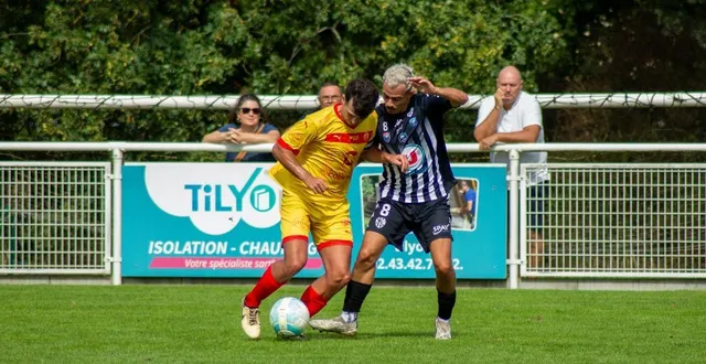 photo  saint-sat’ (en jaune) remporte son duel sur le terrain de spay.  &copy;  le maine libre 