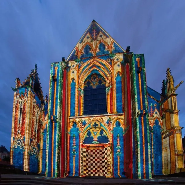 photo chaque été, à la nuit tombée, la façade de la cathédrale s’illumine lors de la nuit des chimères. durant cette manifestation gratuite, les plus beaux bâtiments représentatifs de la vieille ville se parent de couleurs et thèmes spectaculaires.  ©  dominique breugnot/teamdbc-pictu
