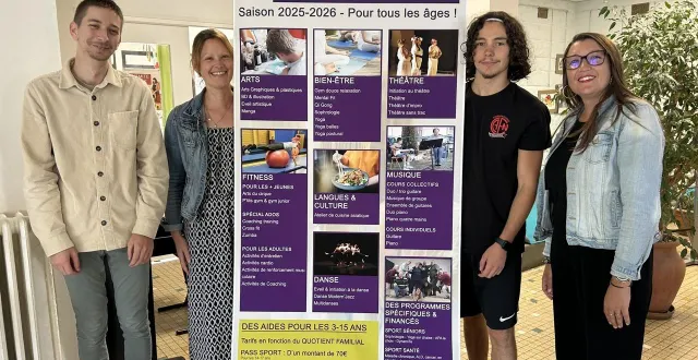 photo  de gauche à droite : steven chalaux, alternant en bpjeps, aurélie loret, agent d’accueil et assistante administrative, quentin bredillet, alternant bpjeps, et coralie villette, coordinatrice des activités de loisirs, des événements et de la communication de la mjc.  &copy;  ouest-france 