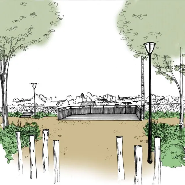 photo perspective du belvédère, devant le parvis du complexe culturel saugonna.  ©  cabinet feuillle à feuille