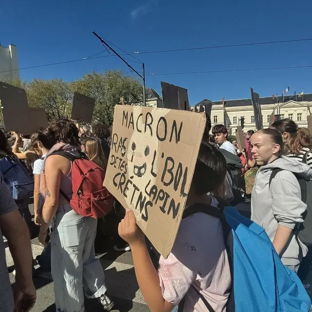 photo plusieurs affiches dans le cortège dénoncent la politique d’emmanuel macron.  ©  ouest-france