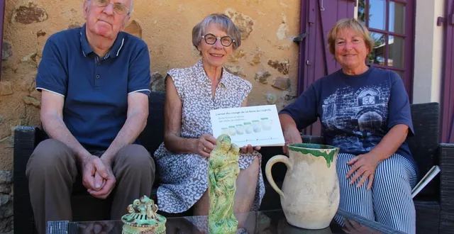 photo  bernard vitour, marie-france therouin et brigitte vaidis, de l’association potiers et patrimoine de ligron, qui fêtera ses 30 ans, ce dimanche 21 septembre 2025 à l’occasion des journées européennes du patrimoine.  &copy;  ouest-france 
