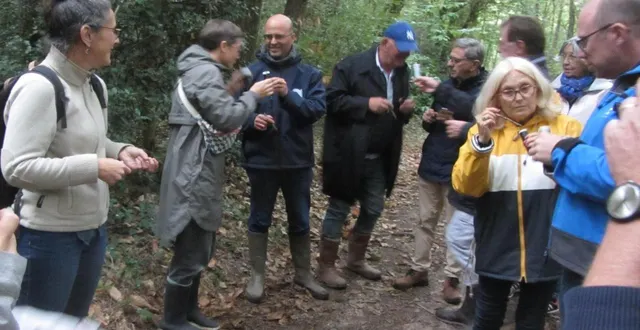 photo  sous la conduite d’amélie boursier (à gauche) dans les sentiers de la forêt, les participants ont recueilli un peu de terre, des brindilles, de la mousse.  &copy;  co 