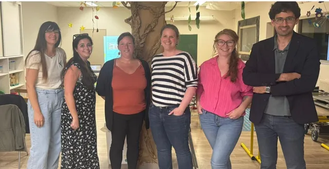 photo  le bureau de l’ape, avec de gauche à droite : alison foucher guyard, secrétaire adjointe ; élise lefret, secrétaire ; tiphaine guiheneux, présidente ; laurine ménard, trésorière ; amandine droucheau, trésorière adjointe et david de figueidero, vice-président.  &copy;  co 