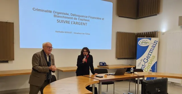 photo  gérard lurçon a accueilli nathalie goulet pour la présentation de ses travaux sur la délinquance financière et son lien avec la criminalité organisée.  &copy;  ouest-france 