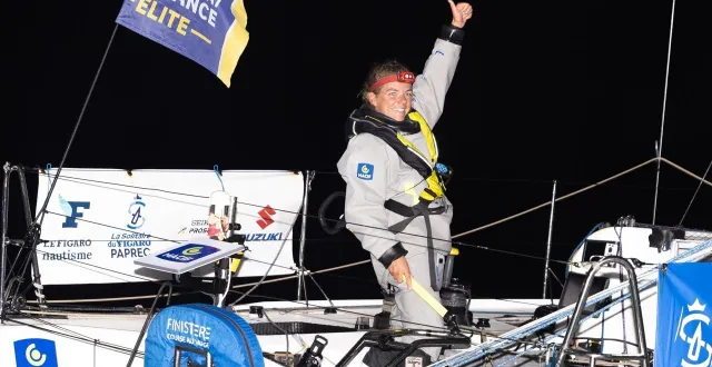 photo  charlotte yven est montée sur la deuxième marche du podium de la solitaire du figaro 2025.  &copy;  vincent olivaud 
