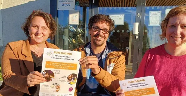 photo  de gauche à droite : frédérique savarieau, coordinatrice développement économique à initiatives emplois ; vincent cousseau, animateur jeunesse au centre socioculturel des coteaux du layon et claire beghin, chargée de coopération au centre socioculturel des coteaux du layon.  &copy;  co 