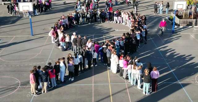 photo  un projet soutenu par la mairie, qui a mis à disposition 550 petits rubans roses.  &copy;  collège jean-cocteau 