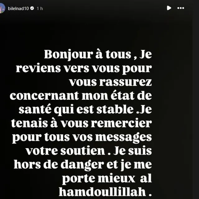 photo billa nadir a publié un message rassurant sur son compte instagram, ce vendredi 31 octobre.  ©  @bilelnad10 / instagram